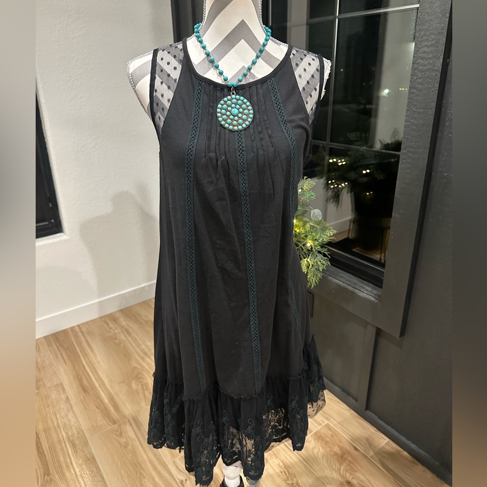 Double D Ranch black sleeveless tunic top / dress with black lace trim SZ S - Picture 2 of 10